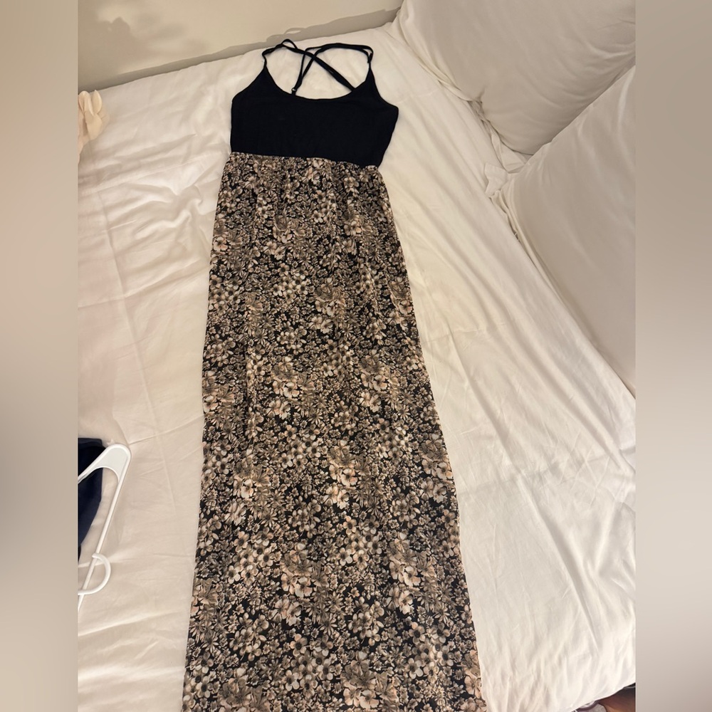 Kirra Black and Cream Floral Maxi Tank Dress